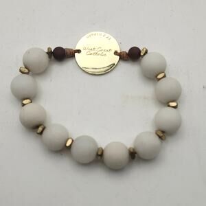 Milky White Quartz Bead Bracelet Genesis 2:23 Scripture Charm Smoky Beads 6.5"